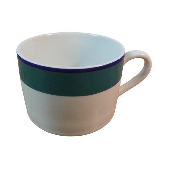 Pier 1 Two-Tone Coffee Cup Mug Teacup Green Band Blue Rim 92024 Replacement - Picture 1 of 6